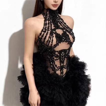 Sparkly Rhinestone Club Party Dress - 여성 미니 드레스 반짝이는 라인스톤 메쉬