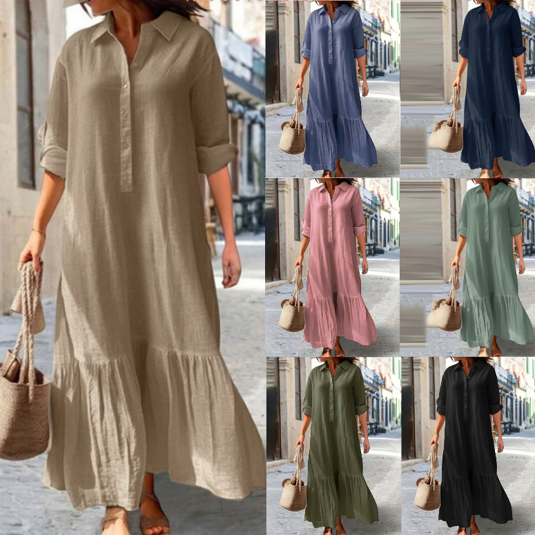 Casual Loose Linen Shirt Dress - 2025 여성 린넨 셔츠 드레스 -