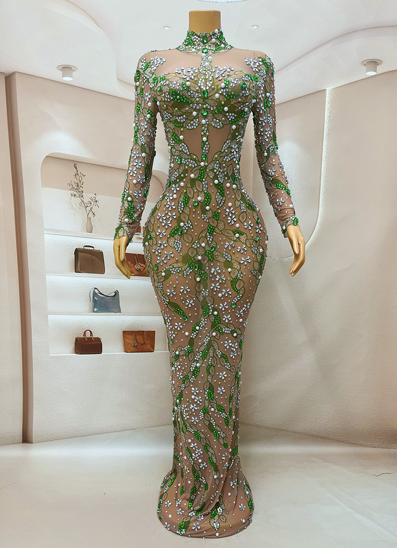Sparkly Rhinestone Club Party Dress - 긴 원피스 이브닝 가운, 생일 축하,