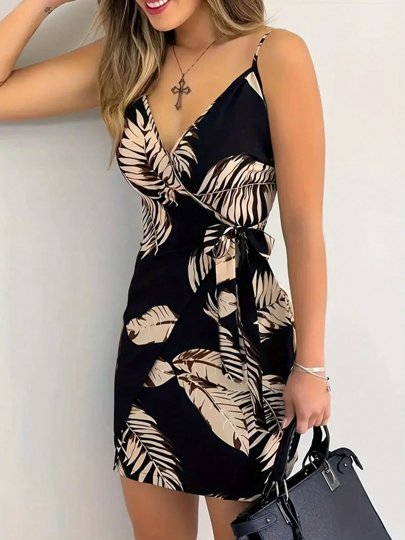 French Vintage Floral Midi Dress - 여성용 꽃무늬 프린트 스파게티 스트랩 미니