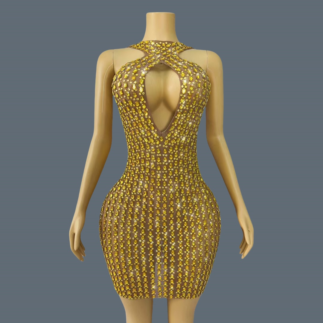 Sparkly Rhinestone Club Party Dress - 새로운 스타일의 섹시한 홀아웃 미니 드레스,