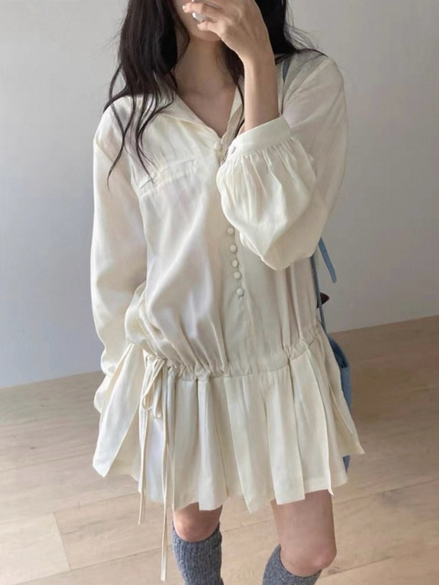 Korean Style A Line Shirt Dress - 슬리밍 긴팔 셔츠 드레스 여성용 시크한