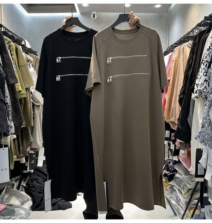 Korean Style A Line Shirt Dress - 플러스 사이즈 여성용 루즈한 반팔 티셔츠