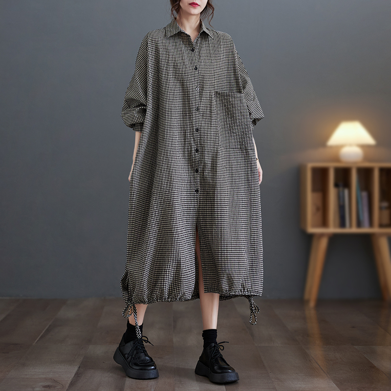 우아한 캐주얼 코튼 린넨 체크 무늬 긴팔 드레스 여성  - Casual Loose Linen Shirt Dress 리뷰 및 가격