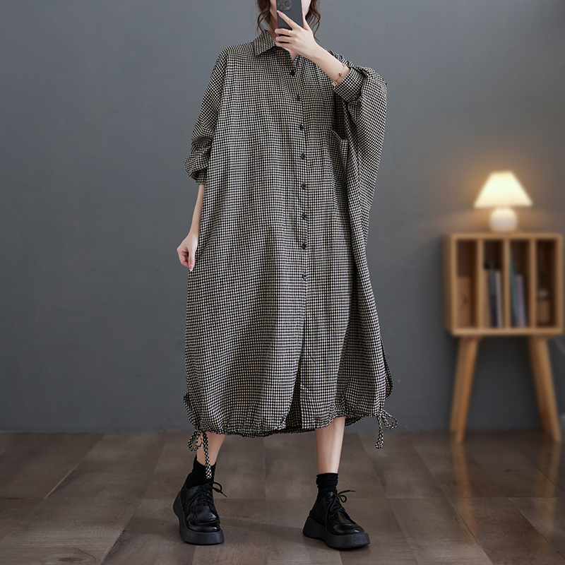우아한 캐주얼 코튼 린넨 체크 무늬 긴팔 드레스 여성  - Casual Loose Linen Shirt Dress 리뷰 및 가격