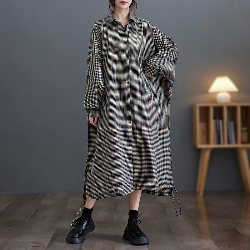 우아한 캐주얼 코튼 린넨 체크 무늬 긴팔 드레스 여성  - Casual Loose Linen Shirt Dress 리뷰 및 가격
