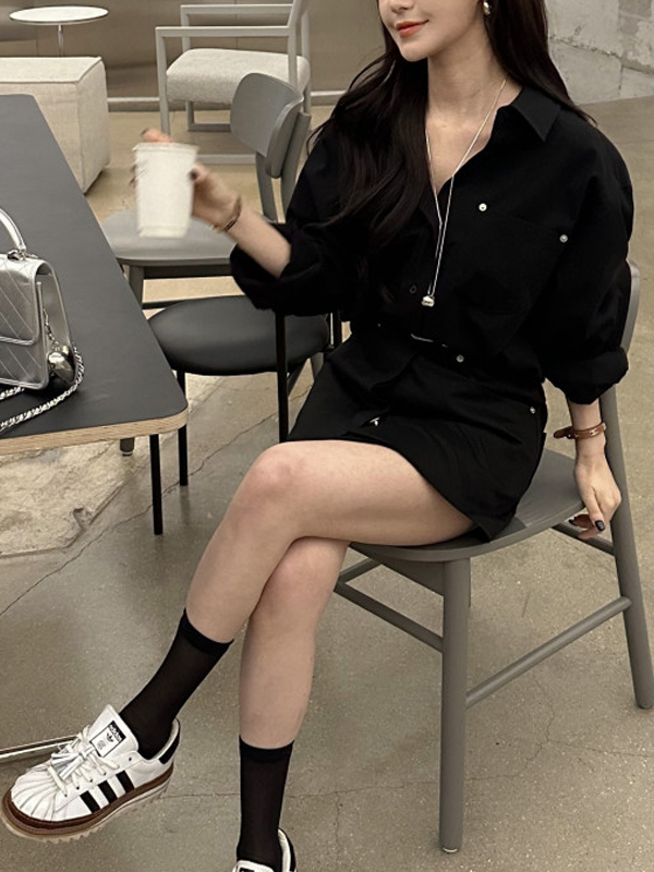화이트 셔츠 드레스 여성 한국 패션 플래킷 긴팔 A라인 - Korean Style A Line Shirt Dress 리뷰 및 가격