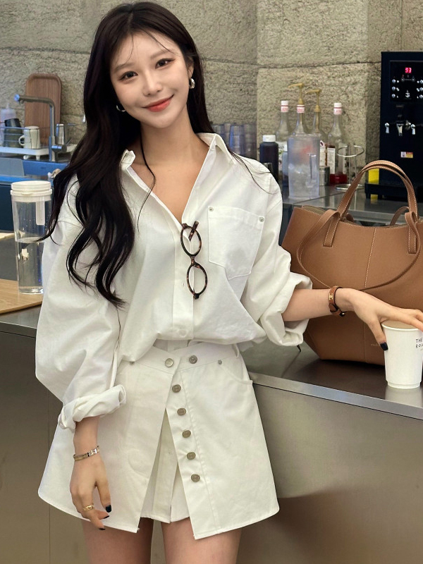 화이트 셔츠 드레스 여성 한국 패션 플래킷 긴팔 A라인 - Korean Style A Line Shirt Dress 리뷰 및 가격