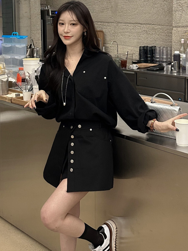 화이트 셔츠 드레스 여성 한국 패션 플래킷 긴팔 A라인 - Korean Style A Line Shirt Dress 리뷰 및 가격