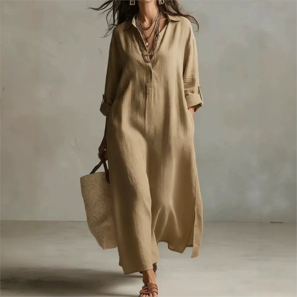 여성 빈티지 린넨 셔츠 드레스 라펠 칼라 버튼 긴소매  - Casual Loose Linen Shirt Dress 리뷰 및 가격