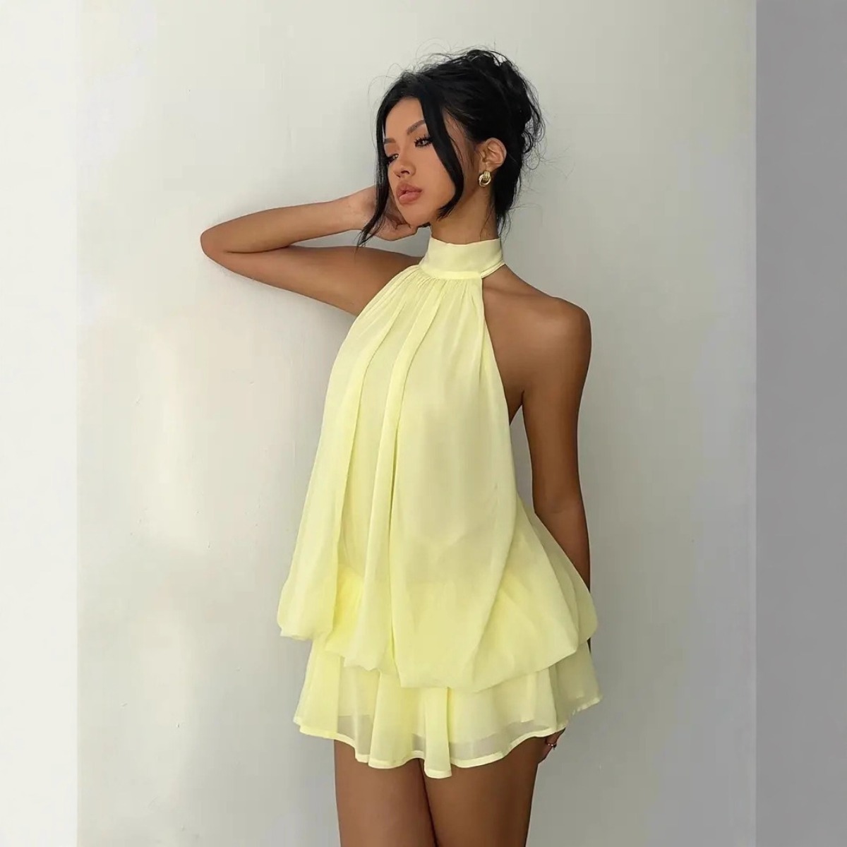 여성용 홀터넥 드레스, 백리스 타이 프론트 시폰 시어  - Y2K Backless Halter Mini Dress 리뷰 및 가격