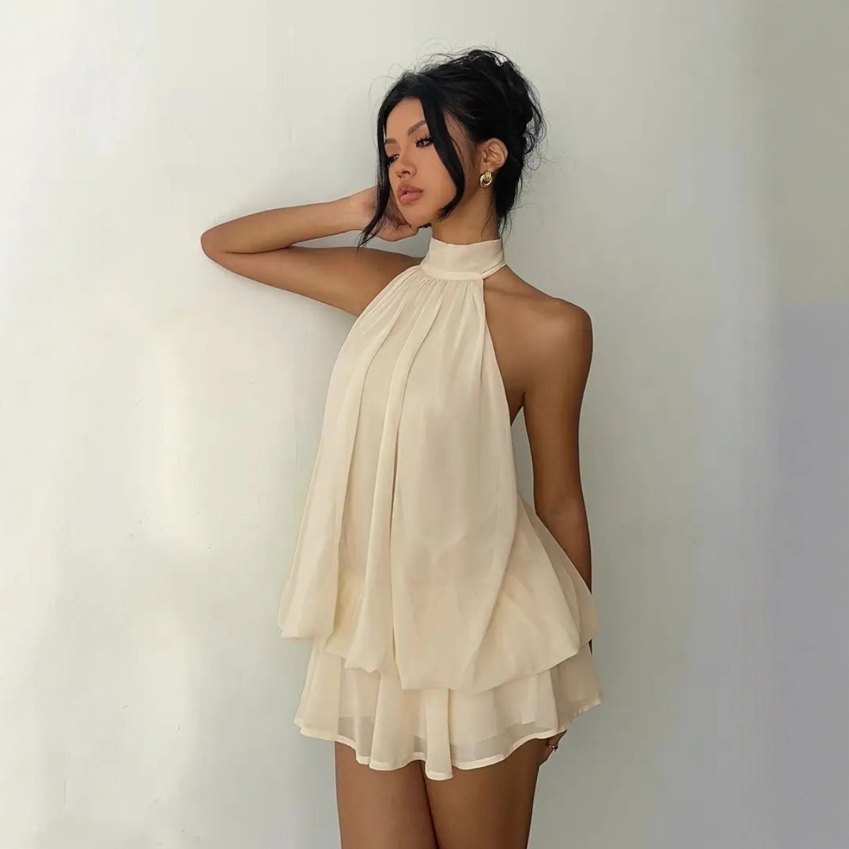 여성용 홀터넥 드레스, 백리스 타이 프론트 시폰 시어  - Y2K Backless Halter Mini Dress 리뷰 및 가격