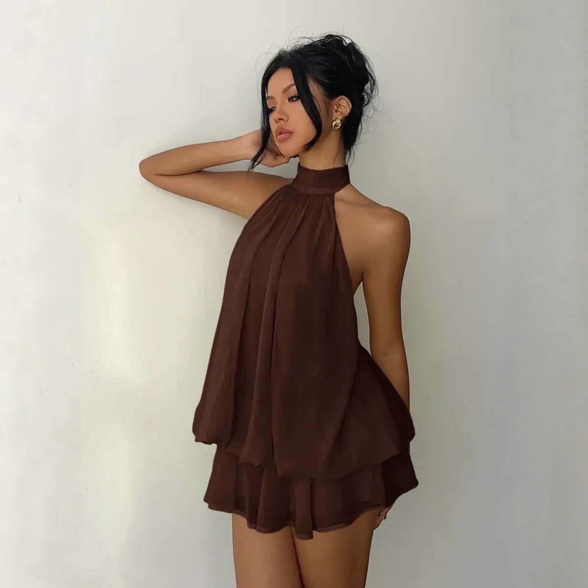 여성용 홀터넥 드레스, 백리스 타이 프론트 시폰 시어  - Y2K Backless Halter Mini Dress 리뷰 및 가격