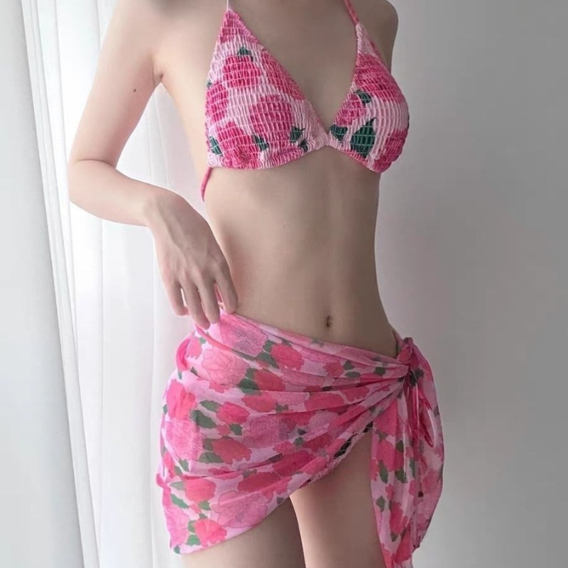 새로운 유행 리브드 플로럴 비키니 세트 (작은 가슴에도 - Swimwear 리뷰 및 가격