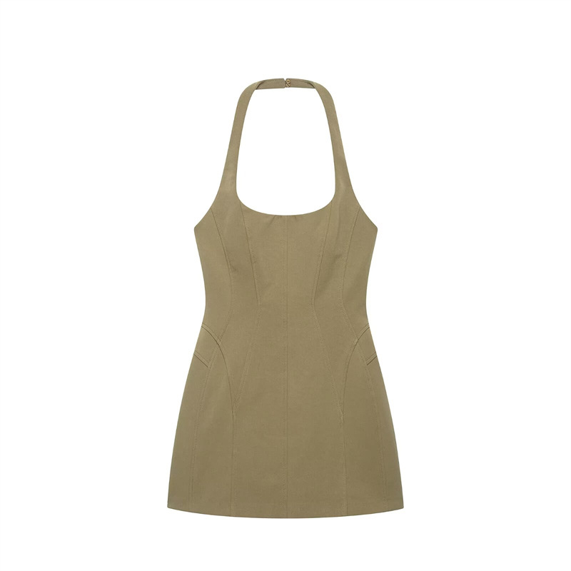 여성 빈티지 카키 홀터 미니 드레스 민소매 백리스 코르 - Y2K Backless Halter Mini Dress 리뷰 및 가격