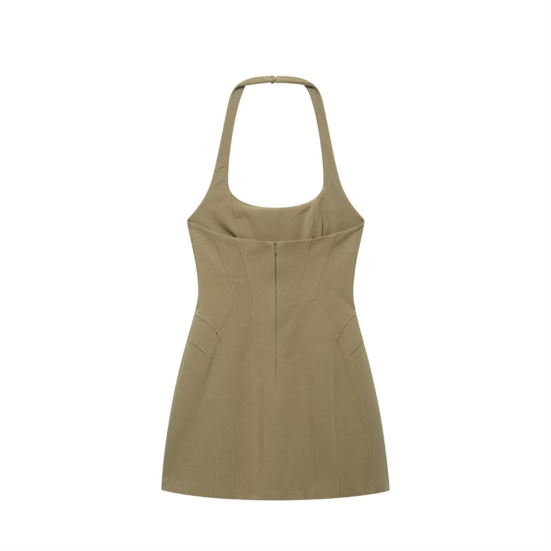 여성 빈티지 카키 홀터 미니 드레스 민소매 백리스 코르 - Y2K Backless Halter Mini Dress 리뷰 및 가격