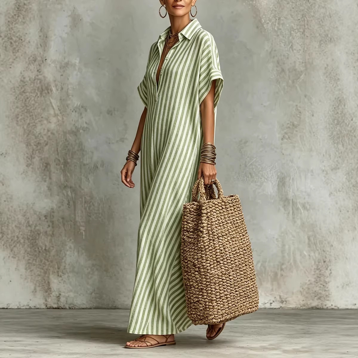 캐주얼 루즈 스트라이프 셔츠 드레스 V넥 긴팔 패셔너블 - Casual Loose Linen Shirt Dress 리뷰 및 가격