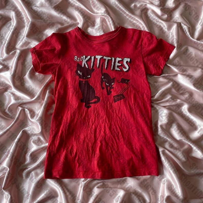 Y2K 그런지 사이버 고스 티 빈티지 편지 고양이 그래 - Y2K Graphic Baby Tee Crop 리뷰 및 가격