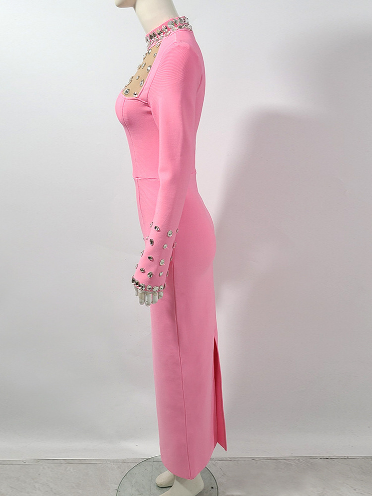 여성용 반짝이는 라인스톤 트림 메쉬 컷아웃 긴팔 밴디지 - Sparkly Rhinestone Club Party Dress 리뷰 및 가격