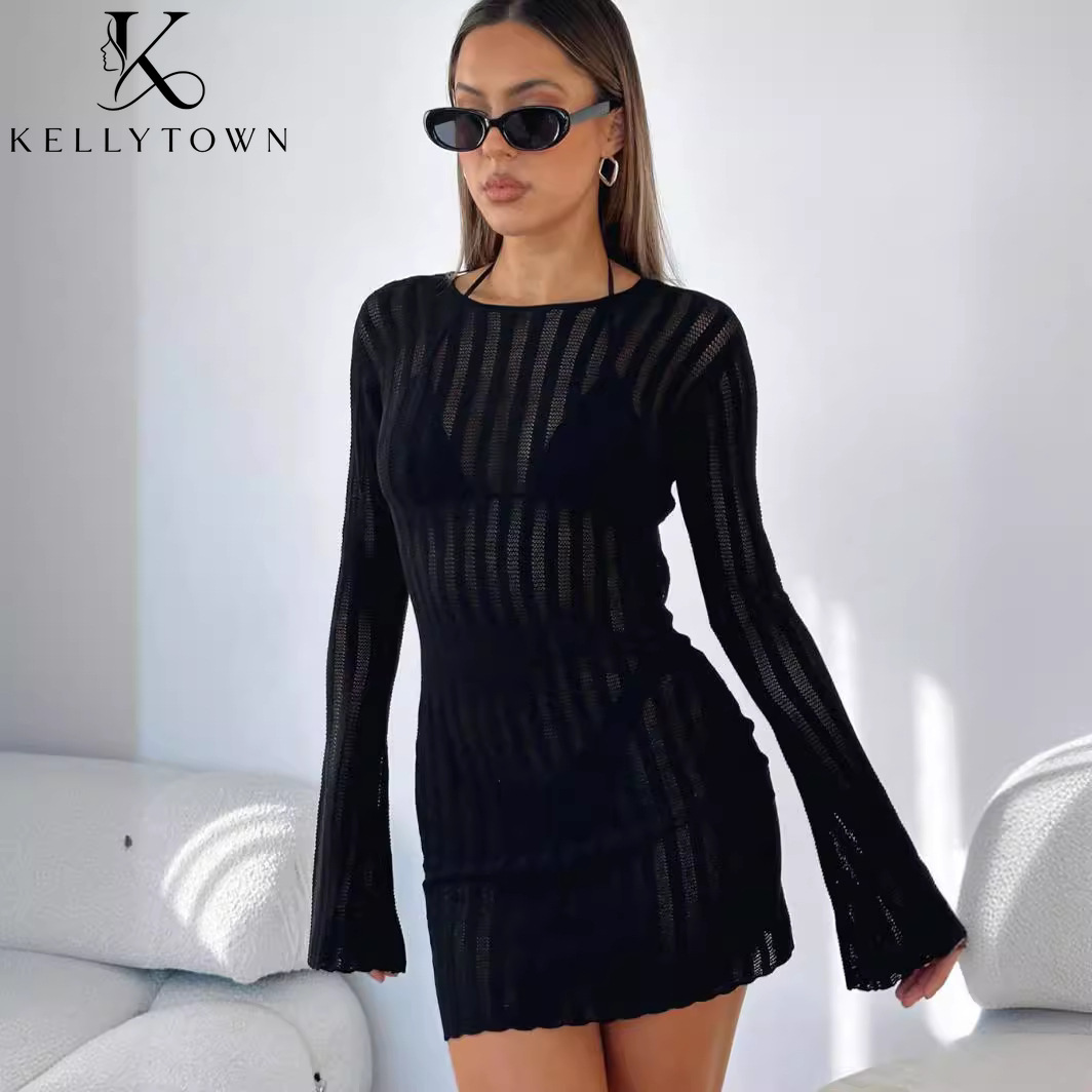 백리스 드레스 섹시한 골지 니트 미니 드레스 여성 가을 - Bodycon Long Sleeve Ribbed Dress 리뷰 및 가격