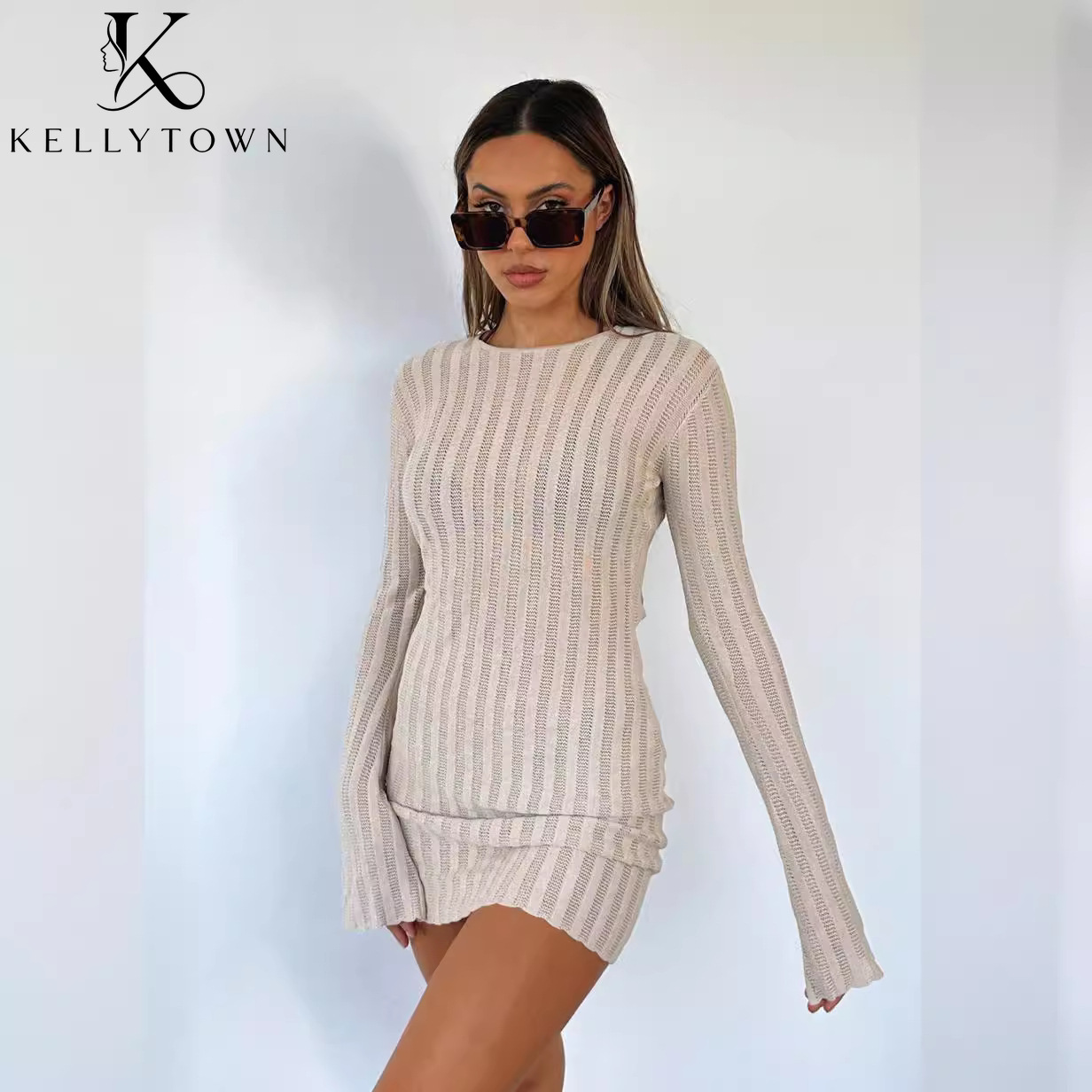 백리스 드레스 섹시한 골지 니트 미니 드레스 여성 가을 - Bodycon Long Sleeve Ribbed Dress 리뷰 및 가격