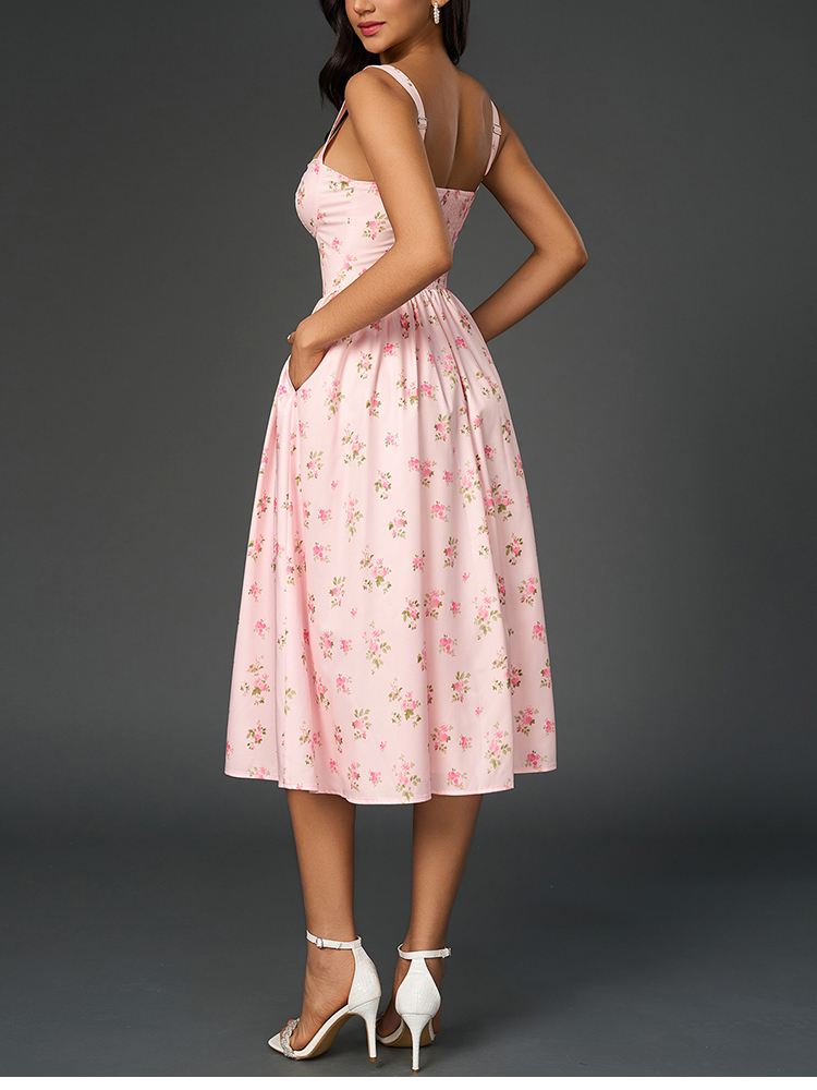 뉴아시아 여성용 플로럴 프린트 스트랩 A라인 섹시 하이 - French Vintage Floral Midi Dress 리뷰 및 가격