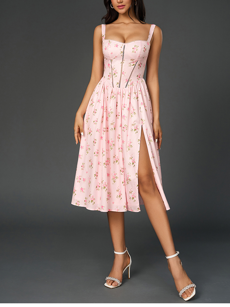 뉴아시아 여성용 플로럴 프린트 스트랩 A라인 섹시 하이 - French Vintage Floral Midi Dress 리뷰 및 가격