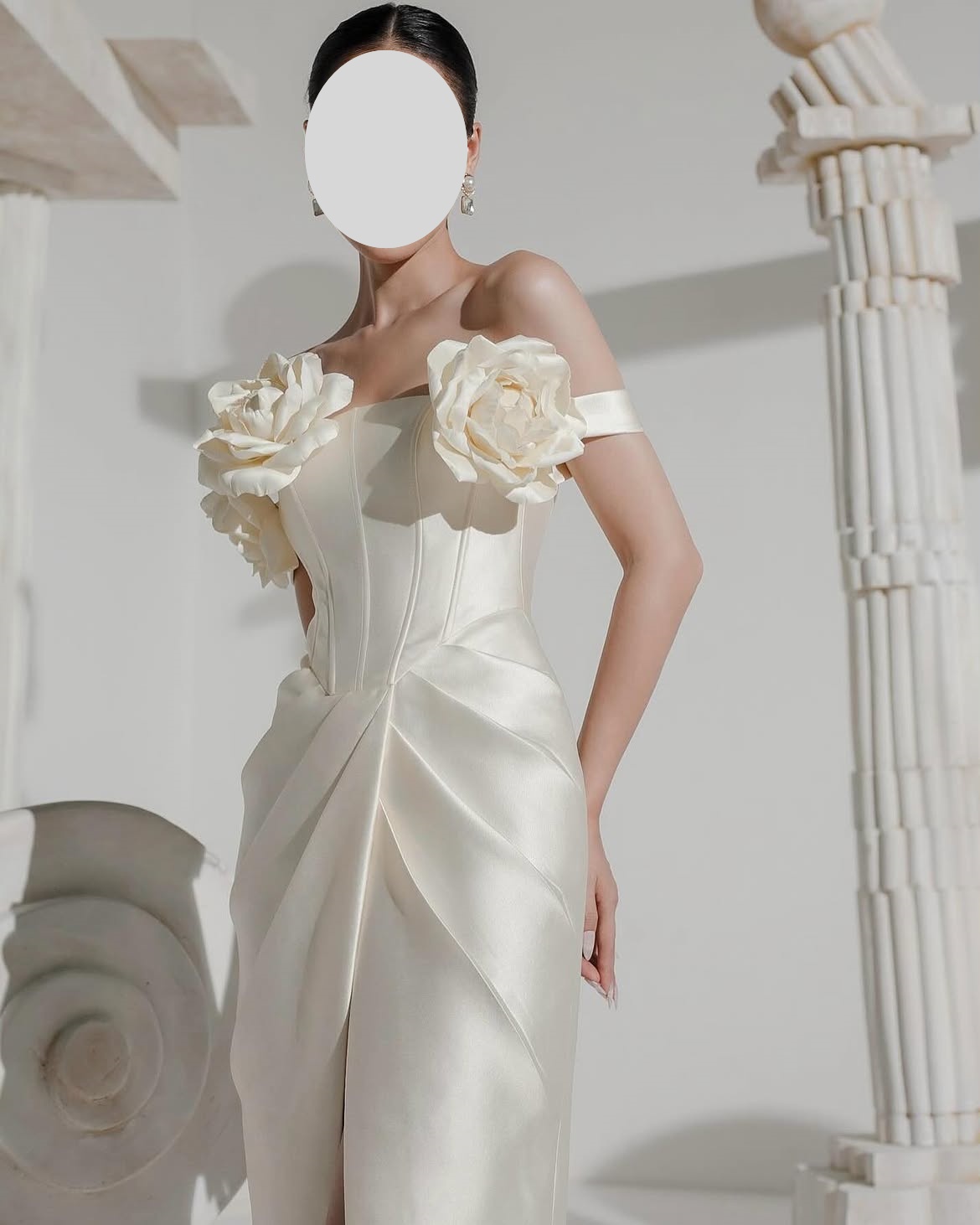 QR 맞춤형 오프숄더 플라워 스플릿 가운 사우디 샤론  - Elegant Satin Evening Gown Split 리뷰 및 가격