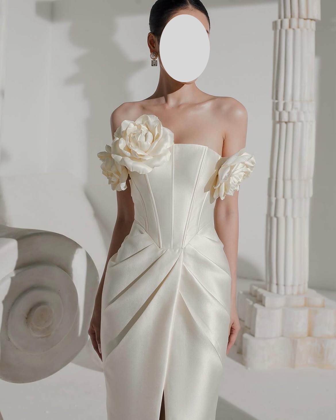 QR 맞춤형 오프숄더 플라워 스플릿 가운 사우디 샤론  - Elegant Satin Evening Gown Split 리뷰 및 가격