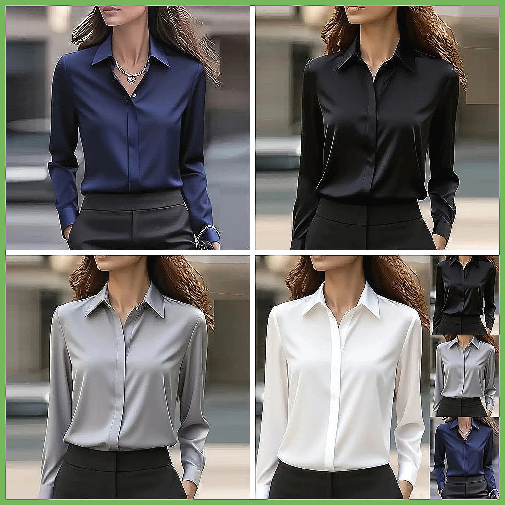 새로운 여성용 오피스 블라우스 긴팔 턴다운 칼라 포멀  - Blouses 리뷰 및 가격