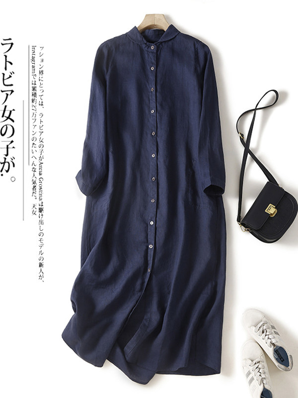 캐주얼 코튼 린넨 루즈핏 셔츠 드레스 슬리밍 롱 슬리브 - Casual Loose Linen Shirt Dress 리뷰 및 가격
