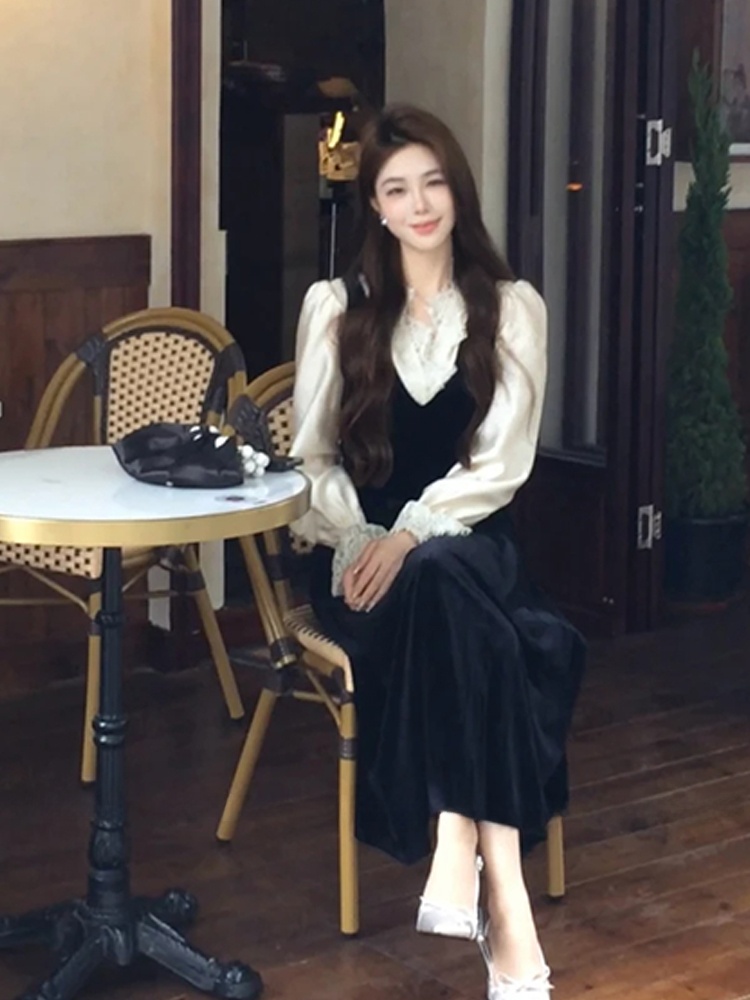 XZY 시크 레이스 패치워크 실크 셔츠 여성용 초가을  - Korean Style A Line Shirt Dress 리뷰 및 가격