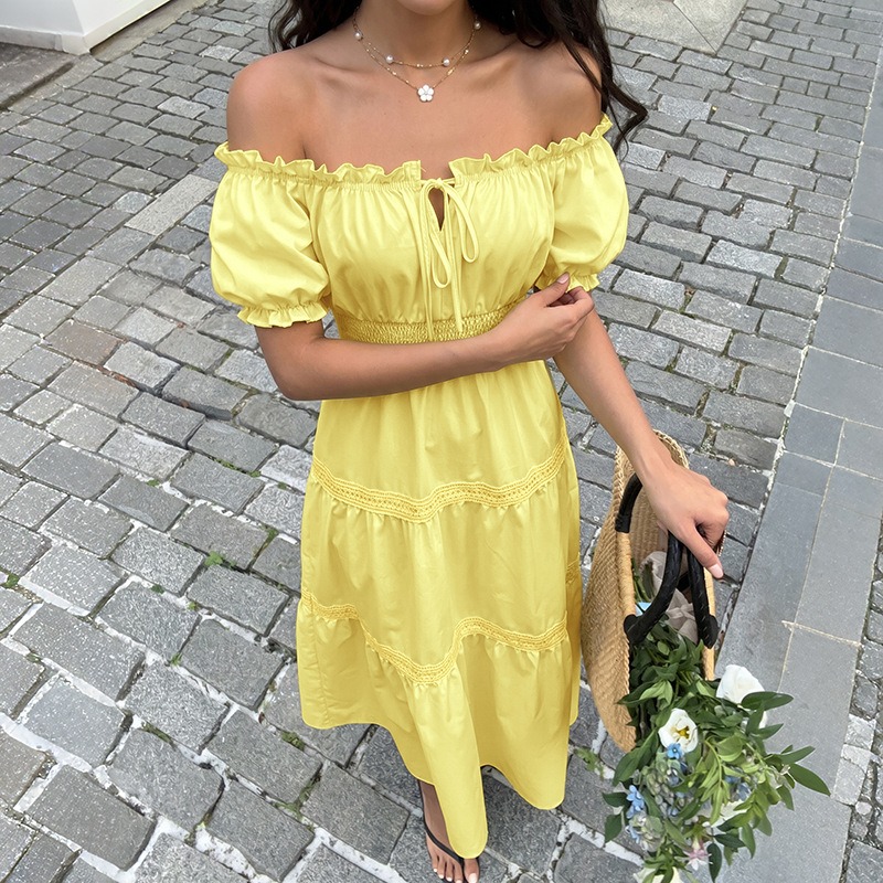 여름 보헤미안 여성용 옐로우 오프숄더 코르셋 파티 A라 - Off Shoulder Puff Sleeve Sundress 리뷰 및 가격