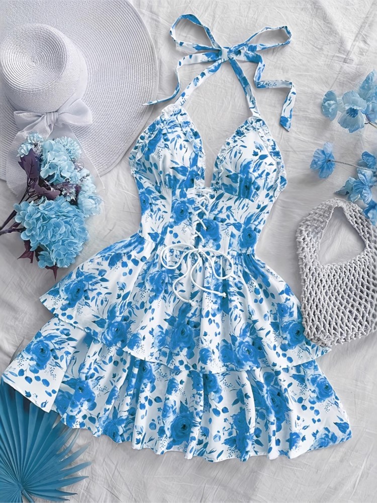 여성 휴가 스타일 레트로 짧은 드레스 패션 수채화 장미 - French Vintage Floral Midi Dress 리뷰 및 가격