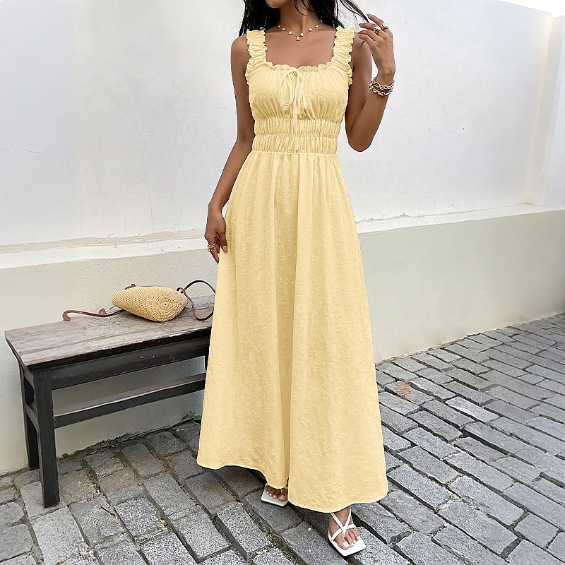 여름 민소매 스퀘어 넥 드레스 프렌치 빈티지 롱 드레스 - Boho Summer Beach Maxi Dress 리뷰 및 가격