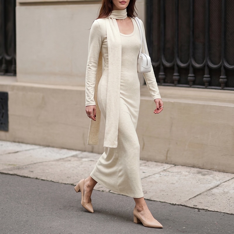 여성용 우아한 골지 니트 소재의 롱 드레스, 긴 소매, - Bodycon Long Sleeve Ribbed Dress 리뷰 및 가격