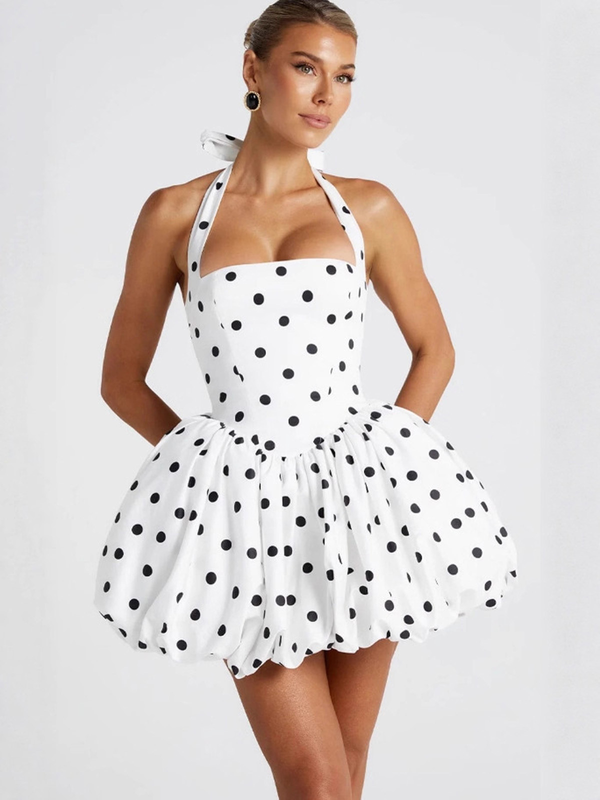 도트 프린트 홀터 스파게티 스트랩 숏 블로섬 드레스 여 - Y2K Backless Halter Mini Dress 리뷰 및 가격