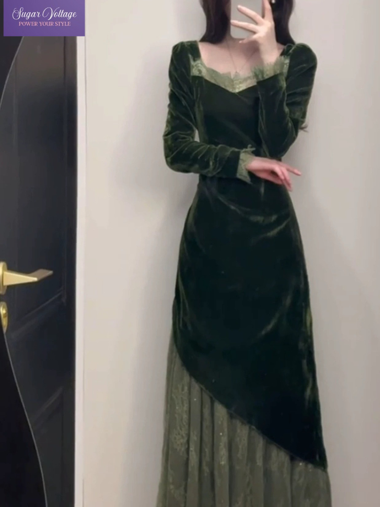 프렌치 빈티지 우아한 벨벳 드레스 여성용 가을 2025 - French Vintage Floral Midi Dress 리뷰 및 가격