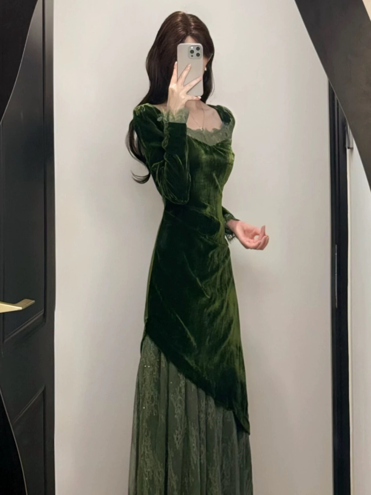 프렌치 빈티지 우아한 벨벳 드레스 여성용 가을 2025 - French Vintage Floral Midi Dress 리뷰 및 가격