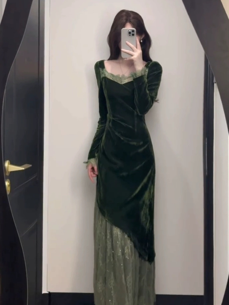 프렌치 빈티지 우아한 벨벳 드레스 여성용 가을 2025 - French Vintage Floral Midi Dress 리뷰 및 가격